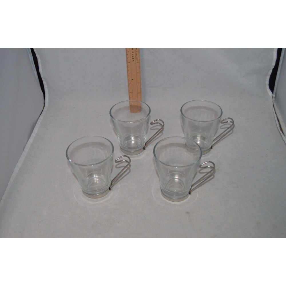 Cappuccino Mug Cup Glass Set 4 Bormioli Rocco Fidenza 8oz Metal Handle Italy